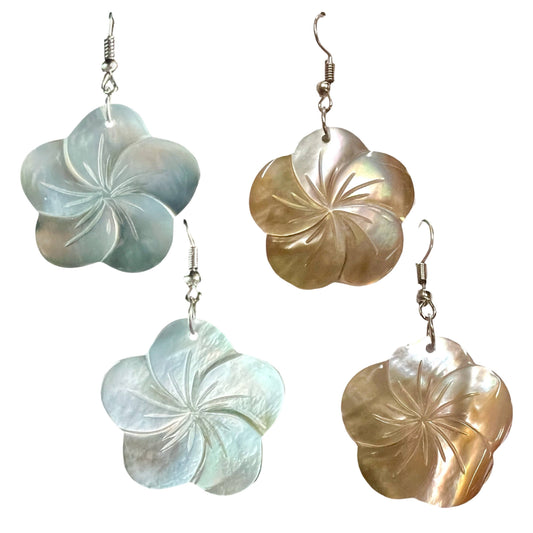 Plumeria Mother-of-Pearl Earrings - 2 colors: Silver