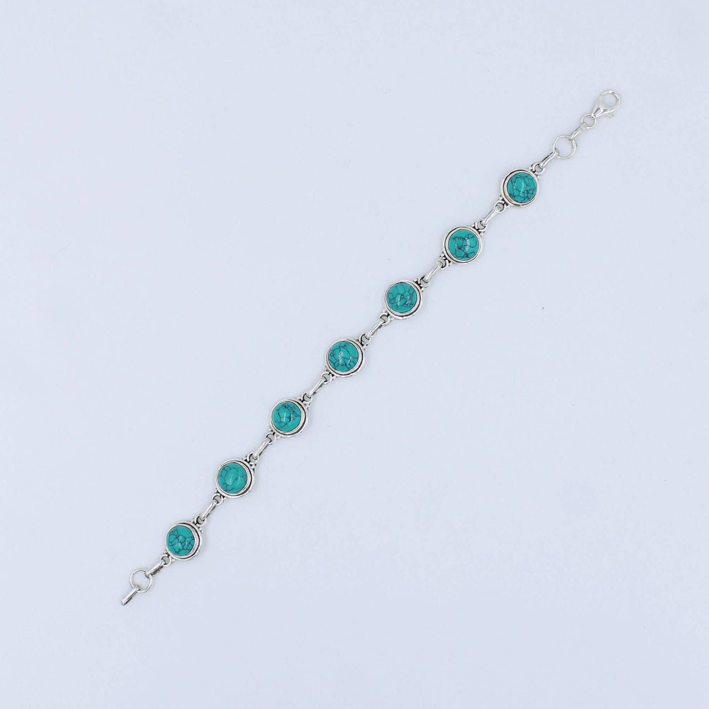 Natural Turquoise Cabochon 925 Sterling Silver Bracelet