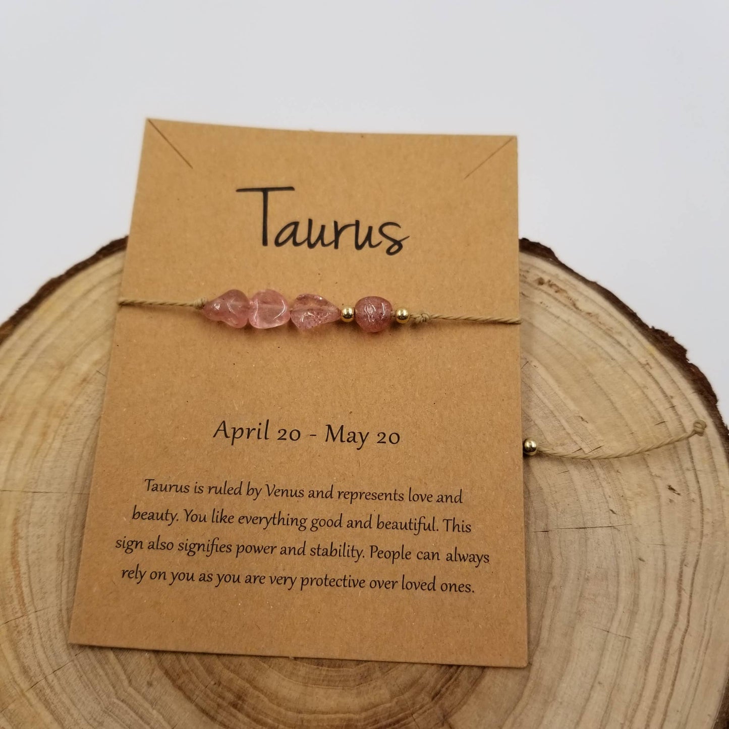 Natural Stone Handwoven Constellation Bracelet with Card: Pisces