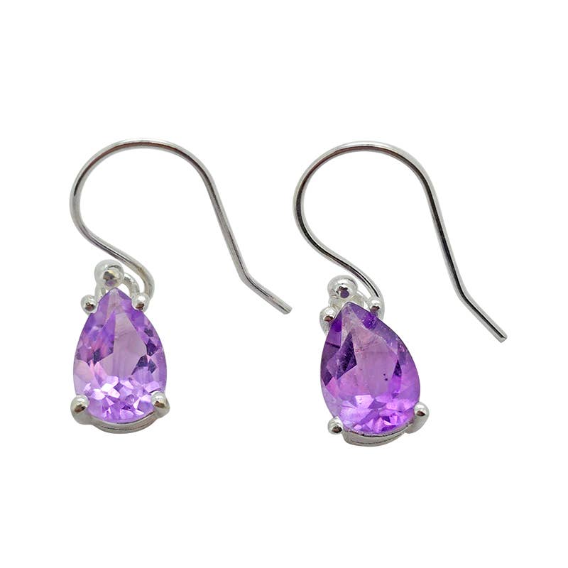 Amethyst  Sterling Silver Earrings On Hooks