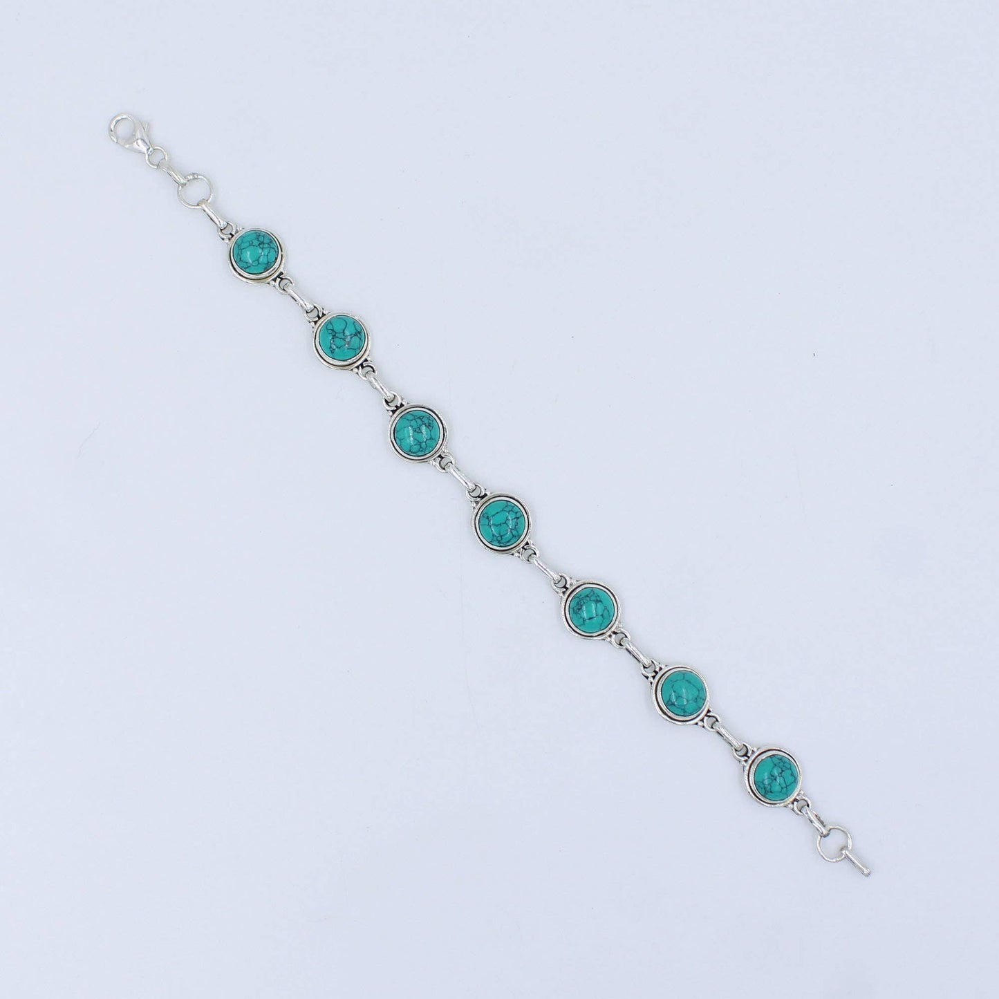 Natural Turquoise Cabochon 925 Sterling Silver Bracelet