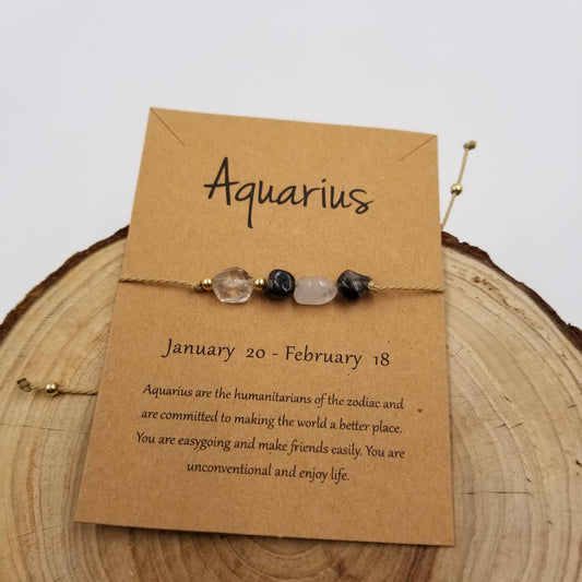 Natural Stone Handwoven Constellation Bracelet with Card: Aquarius