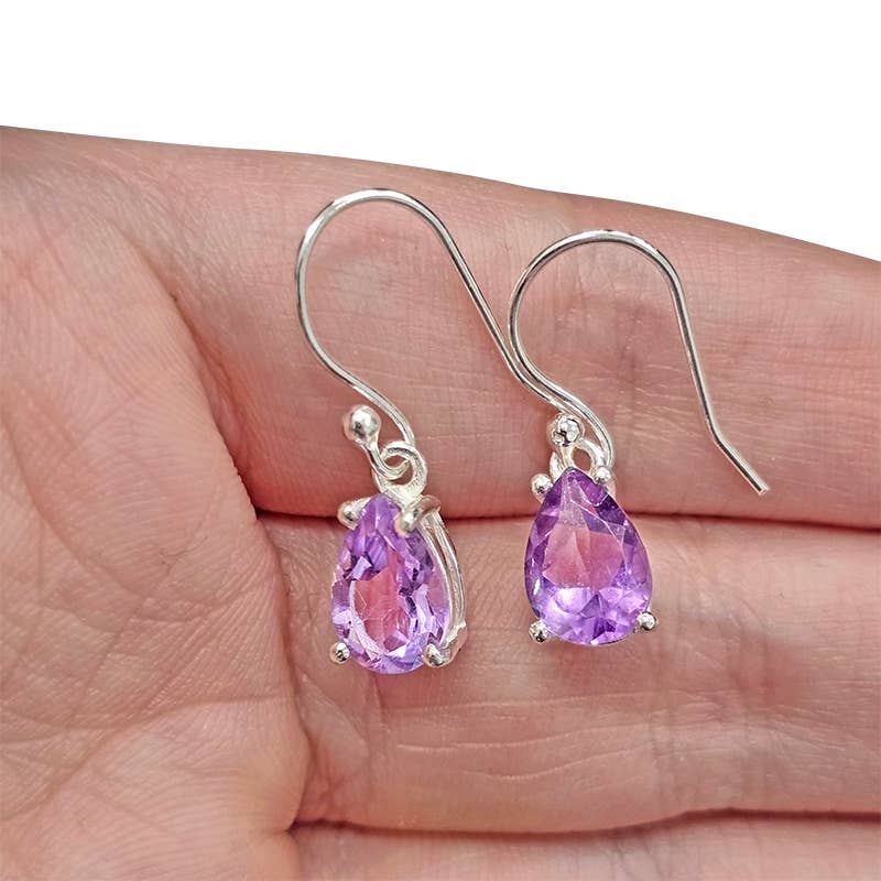 Amethyst  Sterling Silver Earrings On Hooks